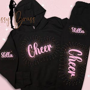 Personalized Rhinestone Cheer Outfit/Rhinestone Cheer Hoodie/Rhinestone Cheer Sweatpants/Bling Cheer Sweats/Bling Sports Apparel/Youth/Adult