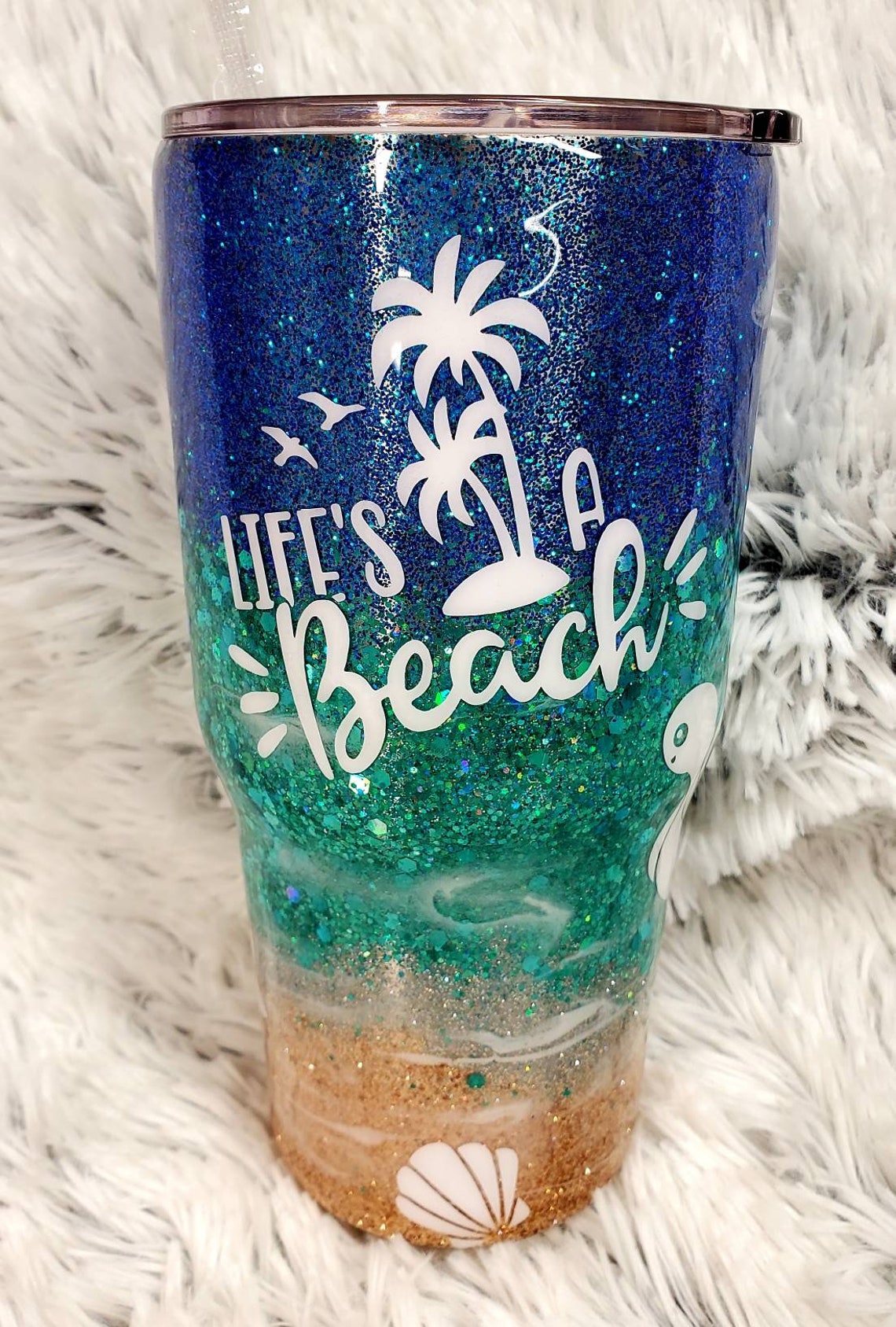 Beach Glitter Tumbler Ocean Tumbler Summer Cup Etsy