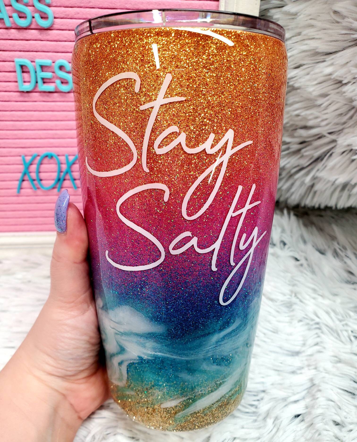 Stay Salty Glitter Tumbler Beach Glitter Tumbler Ocean Etsy
