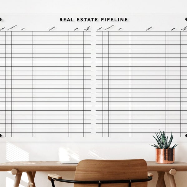 Real Estate board with 2 sections - Clear Acrylic Realtor Pipeline Board