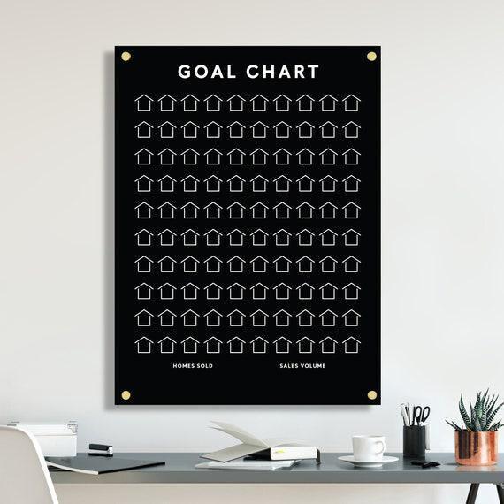Black Acrylic Real Estate Goal Chart | Sales Tracker With Customizable ...
