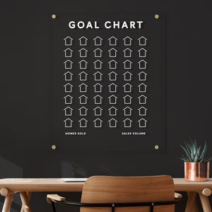 Custom Clear Acrylic Sales Tracker | Real Estate Goal Chart | Premium Floating Board | White Text with Silver/Gold/Black Hardware