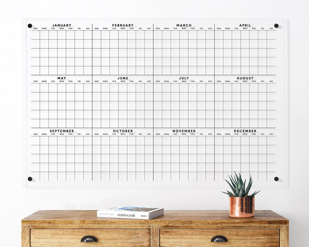 Yearly Dry Erase Acrylic Calendar Annual at a Glance Board Etsy