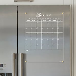 Custom Real Estate Client Gift | Premium Acrylic Fridge Calendar | Personalized Family Name | Wet-Erase | Stylish Home Organization