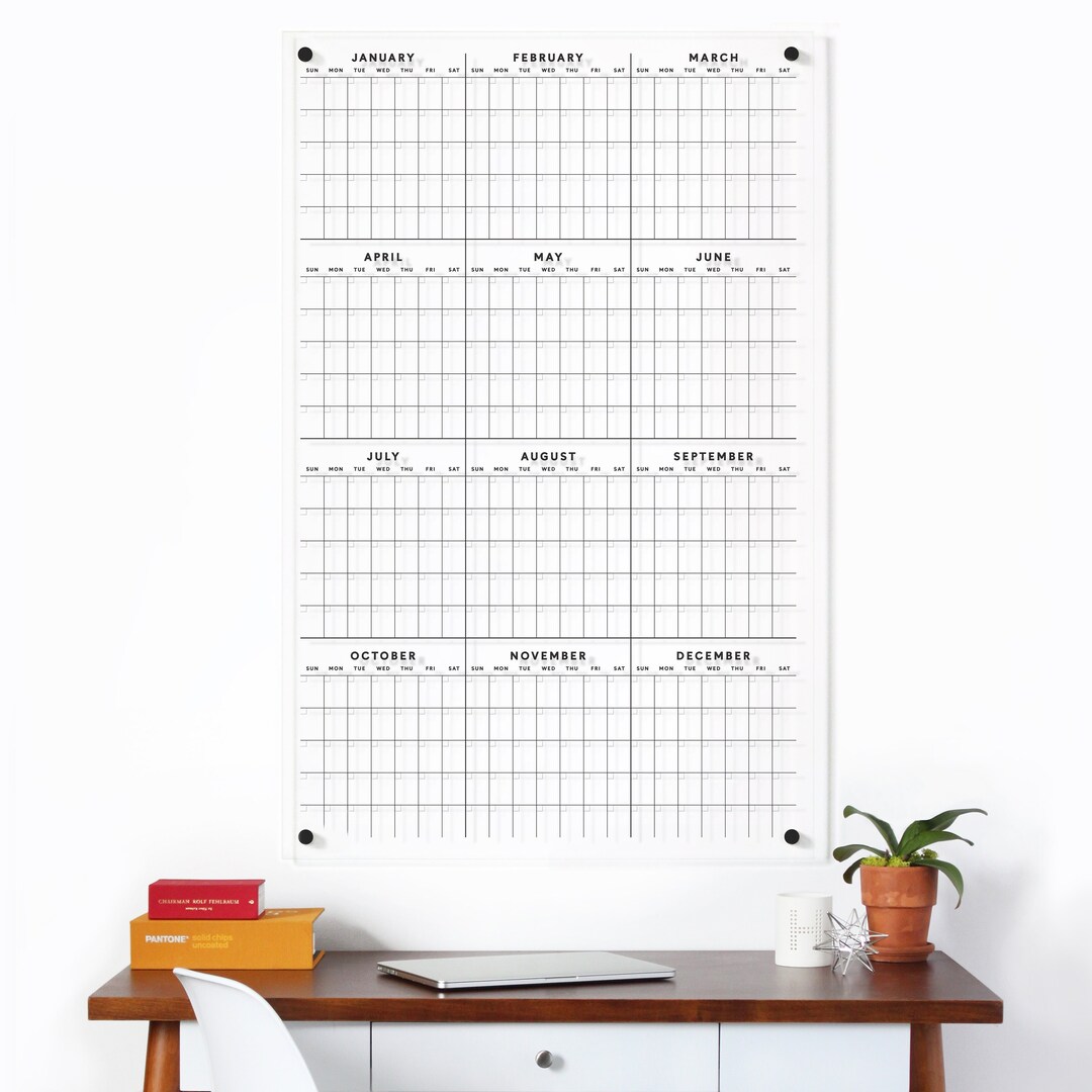Yearly Dry Erase Acrylic Calendar Annual at a Glance Board Etsy