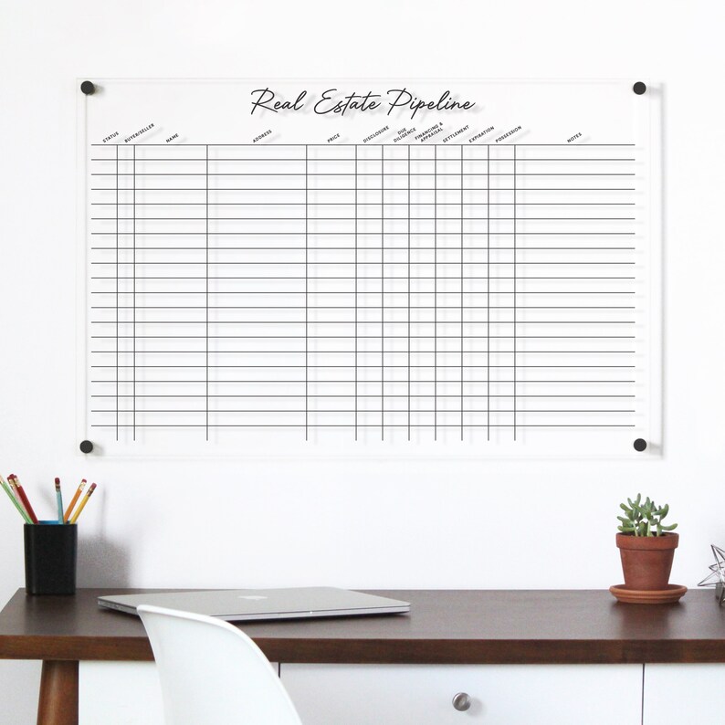 Real Estate Board LARGE Size Clear Acrylic Realtor Pipeline Board Etsy