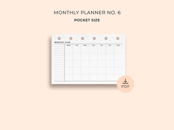 Monthly Planner No. 6, Pocket Size Printable Monthly Agenda Diary Template,  Month on 1 Page, Undated Calendar - Etsy
