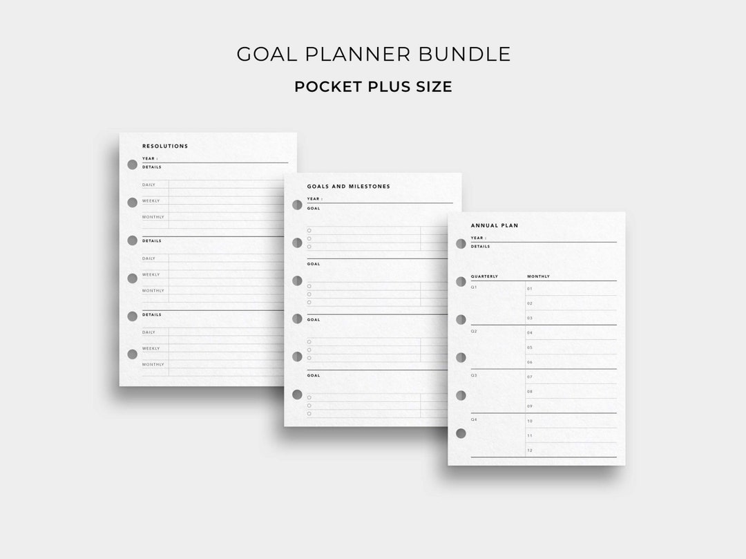 Goal Planner Bundle, Pocket Plus Size Printable Goal Setting Template