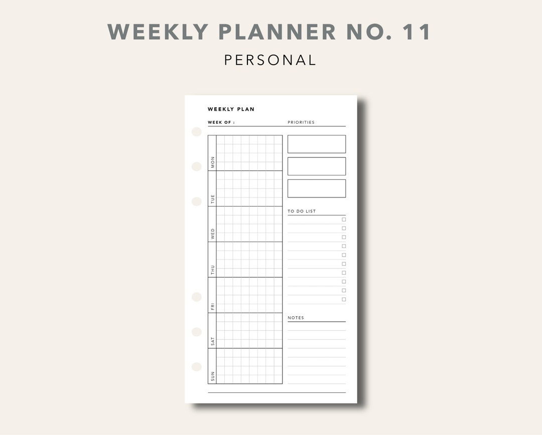 Personal weekly planner printable insert weekly planner no etsy uk
