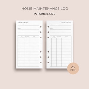 Printable Home Maintenance Log, Personal Size - Home Management Binder Template, Home Binder, Maintenence Tracker