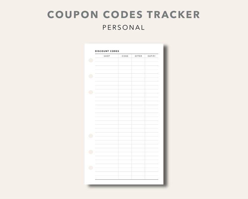Personal Size Coupon Code Tracker Printable Planner Insert Etsy UK