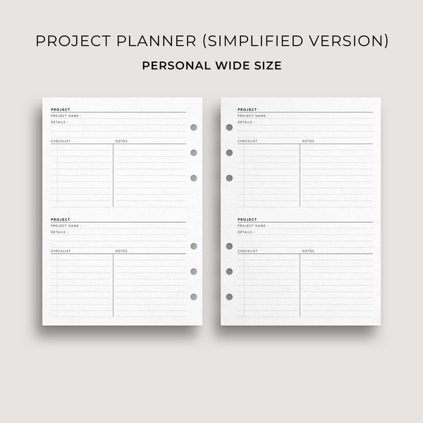 Project Planner Template Simplified Version, Personal Wide Size - Printable Project Planner, Task Management Planner, Project To Do List