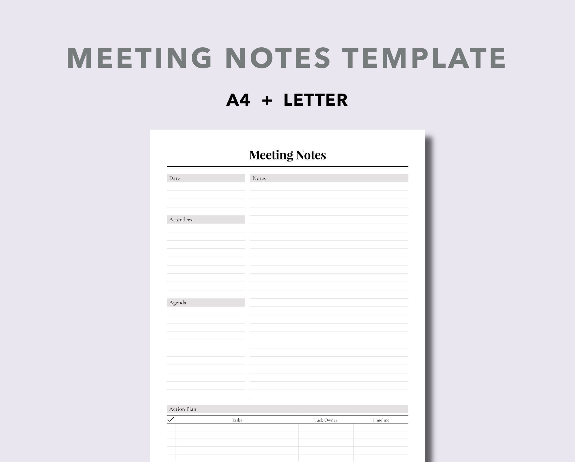 A23 Meeting Notes Template Printable Planner Insert, Meeting Planner,  Discussion Notes, Productivity Planner, PDF Digital Download Pertaining To Meeting Note Template