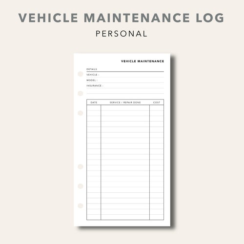 Car Maintenance Personal Size Printable Planner Inserts - Etsy