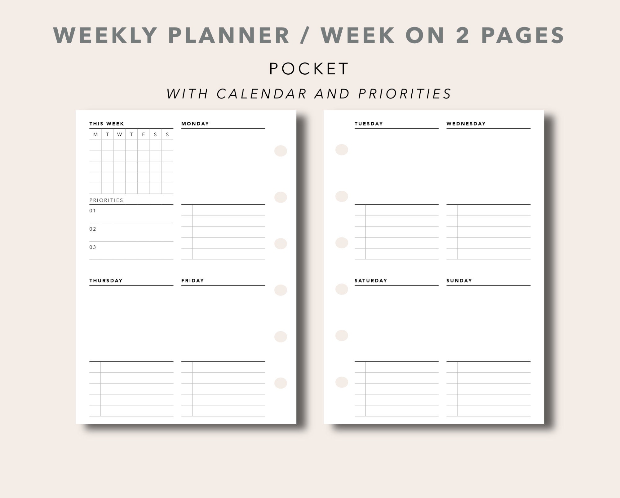 Pocket Weekly Planner Printable with Calendar and Priorities | Etsy