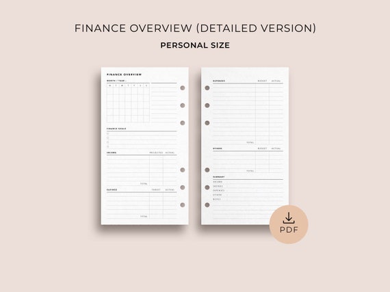 Finance Overview Detailed Version, Personal Size Printable Finance Planner,  Monthly Budget Template, Income Tracker, Finance Calendar - Etsy
