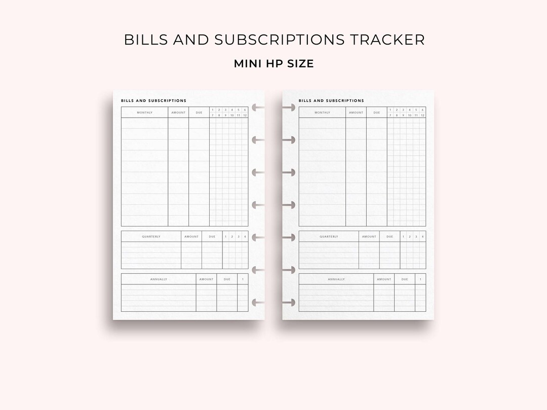 Bill and Subscription Tracker, Mini HP Size Printable Finance Planner, Recurring Payment Tracker ...