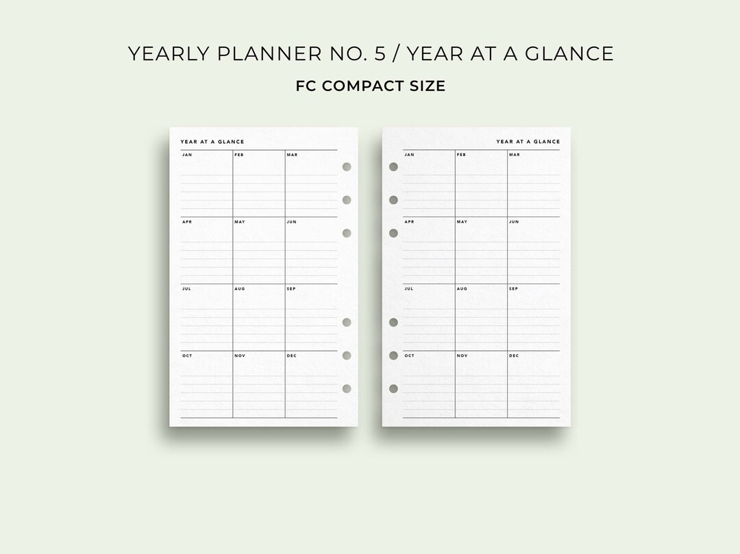 Yearly Planner No. 5, FC Compact Size Printable Year at A Glance ...
