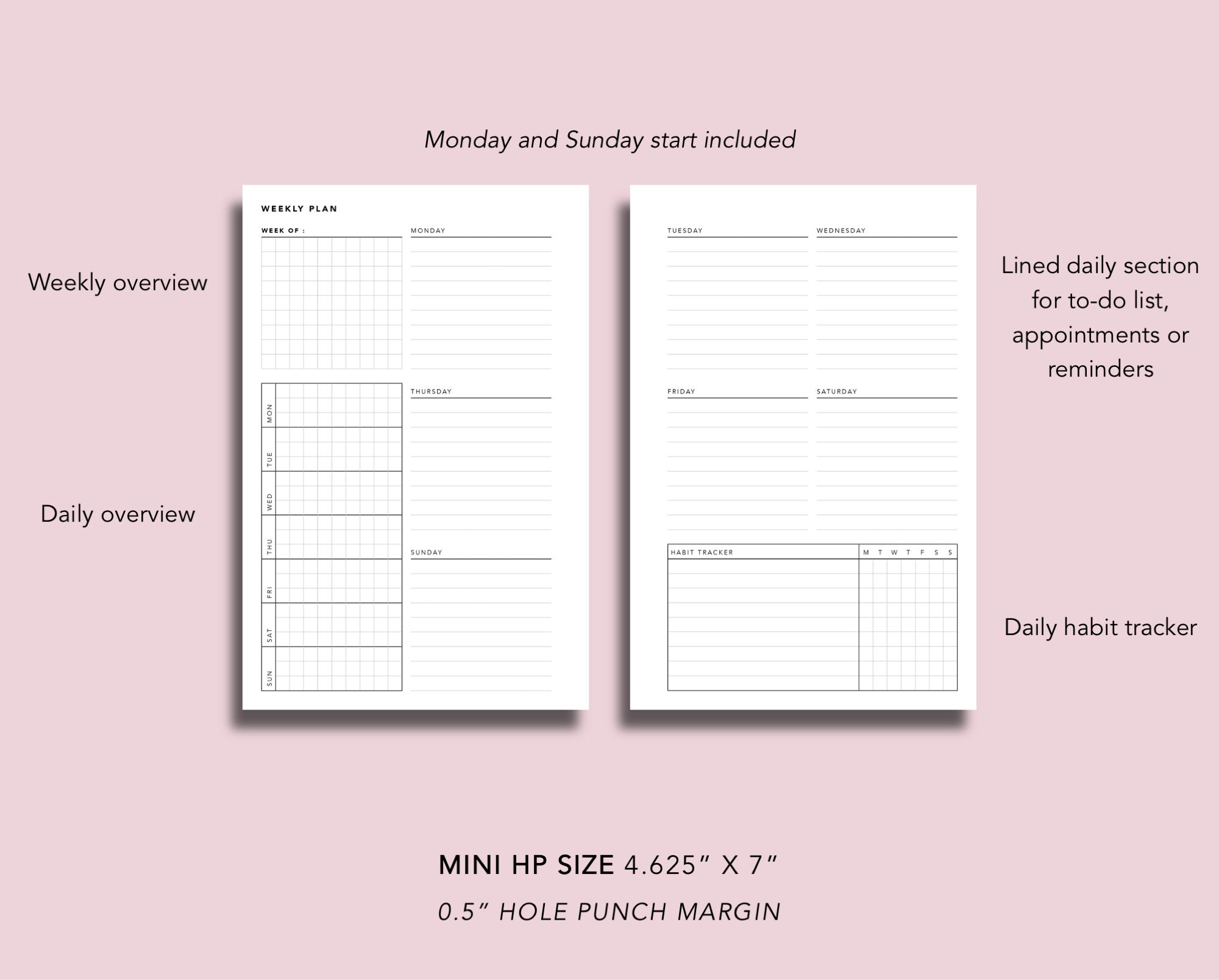 Mini HP Weekly Planner No. 14 Printable Planner Insert Etsy