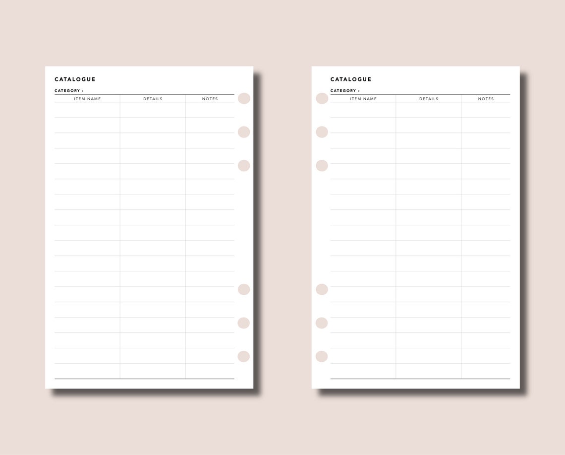 Half Letter Catalogue Tracker Printable Planner Insert - Etsy UK