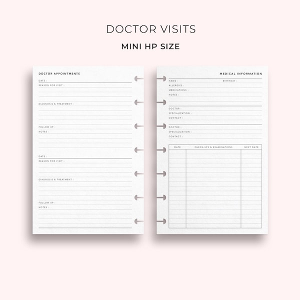 Doctor Appointment Log and Tracker, Mini HP Size - Printable Doctor Visit Log, Medical Planner, Wellness Planner, Health Planner