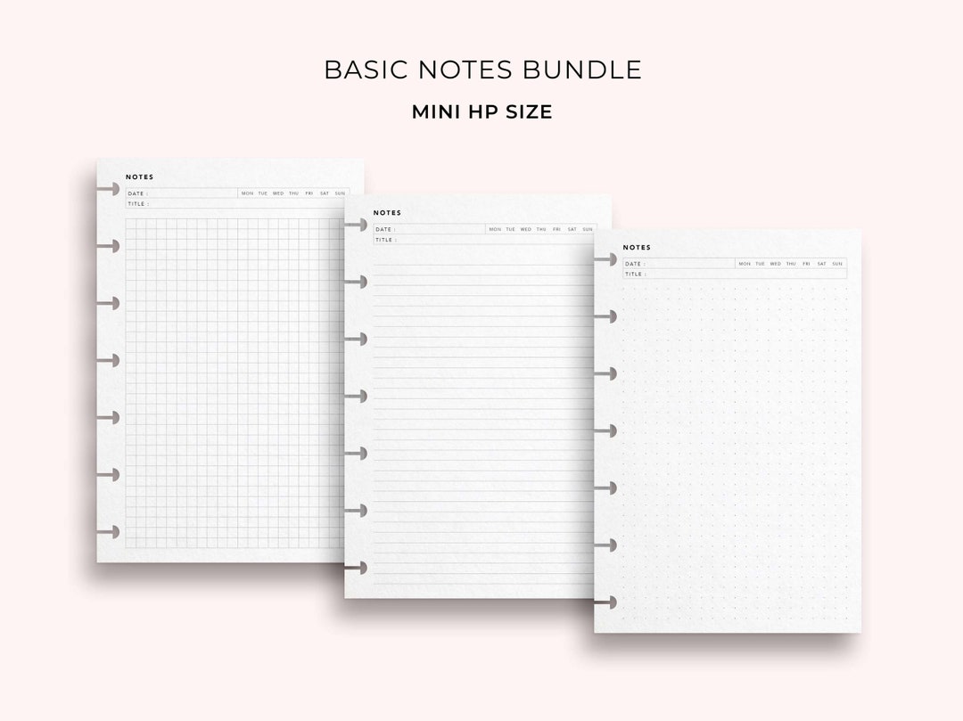 Basic Notes Bundle, Mini HP Size Printable Note Taking Template Pack ...