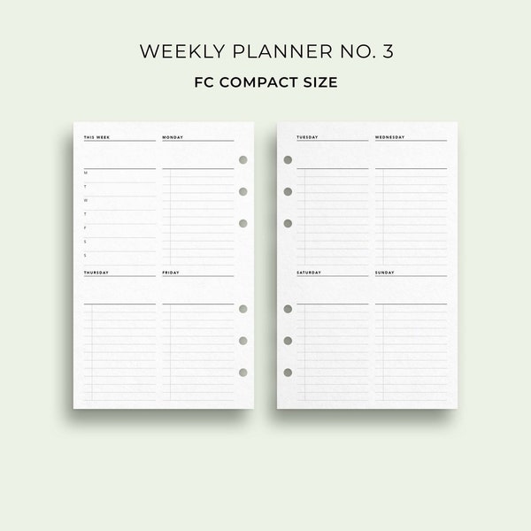 Weekly Planner No. 3, FC Compact Size - Printable Week on Two Pages, Minimal Weekly Agenda Template, Weekly Organizer