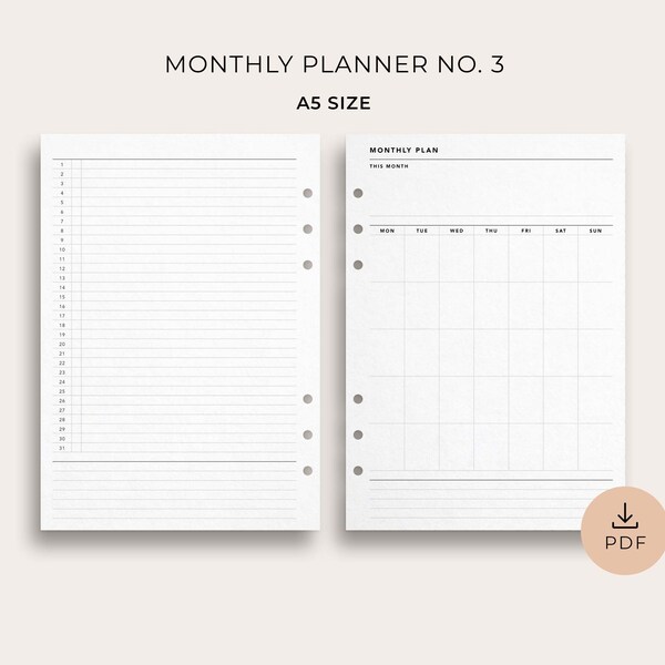 A5 Undated Monthly Template - Etsy