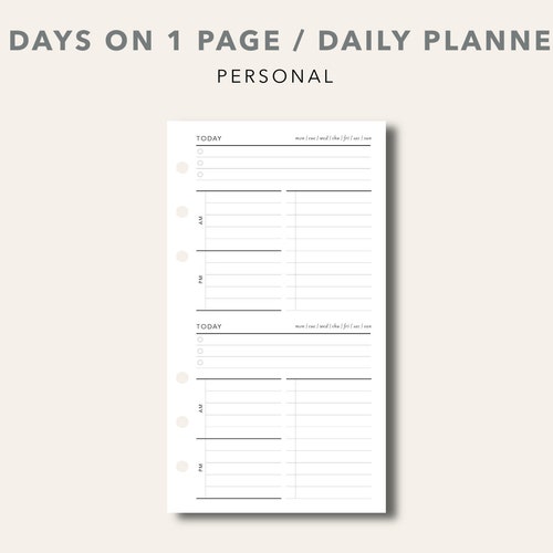 2 Days on 1 Page Personal Planner Inserts Printable Daily - Etsy