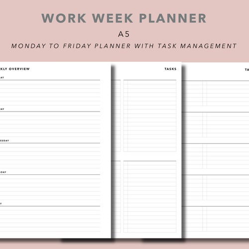 A5 Weekly Schedule Printable Weekday Hourly Planner Inserts | Etsy