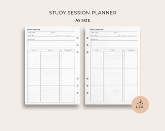 Study Session Planner, A5 Size - Printable Academic Planner, College Planner, Study Tracker, Revision Planner