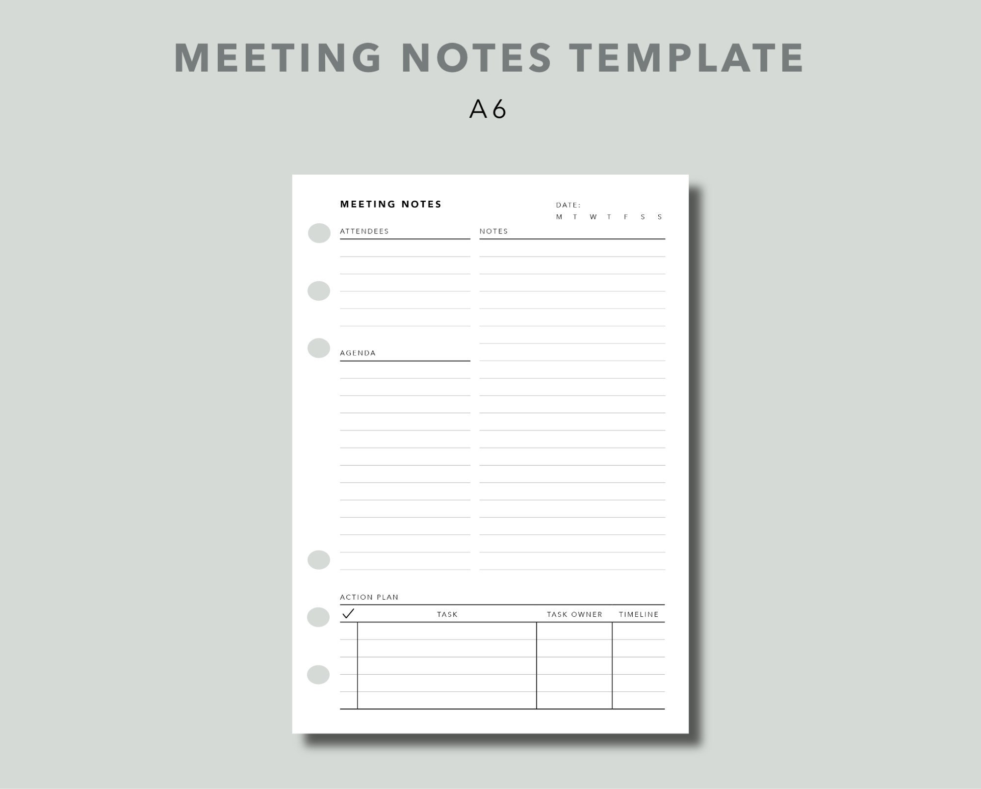 A21 Meeting Notes for Work Printable Planner Page, Team Meeting Discussion  Notes Template, A21 Size Printable Planner Insert Within Meeting Agenda Notes Template
