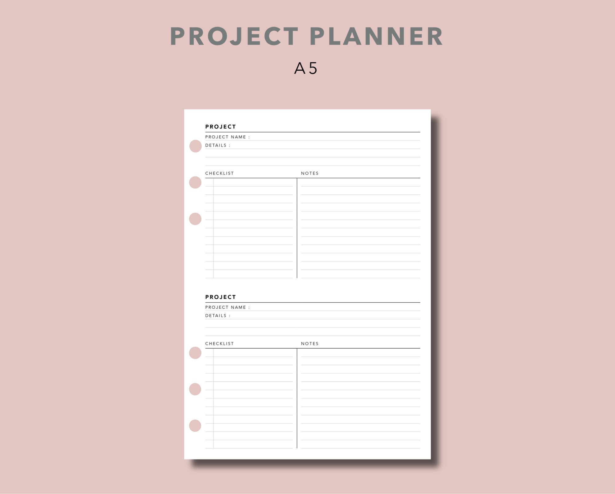 Printable Project Page A5 Planner Inserts Paper Calendars & Planners