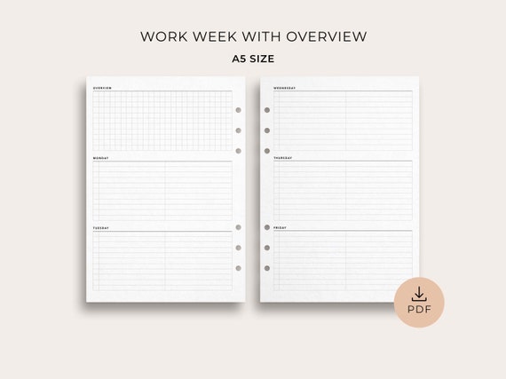 Agenda settimanale per lavoro con panoramica, formato A5 Stampabile dal  lunedì al venerdì Agenda settimanale lavorativa, organizzatore di lavoro -   Italia
