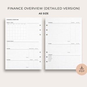 Finance Overview Detailed Version, A5 Size - Printable Simple Budget Planner, Finance Planner, Monthly Budgeting Template