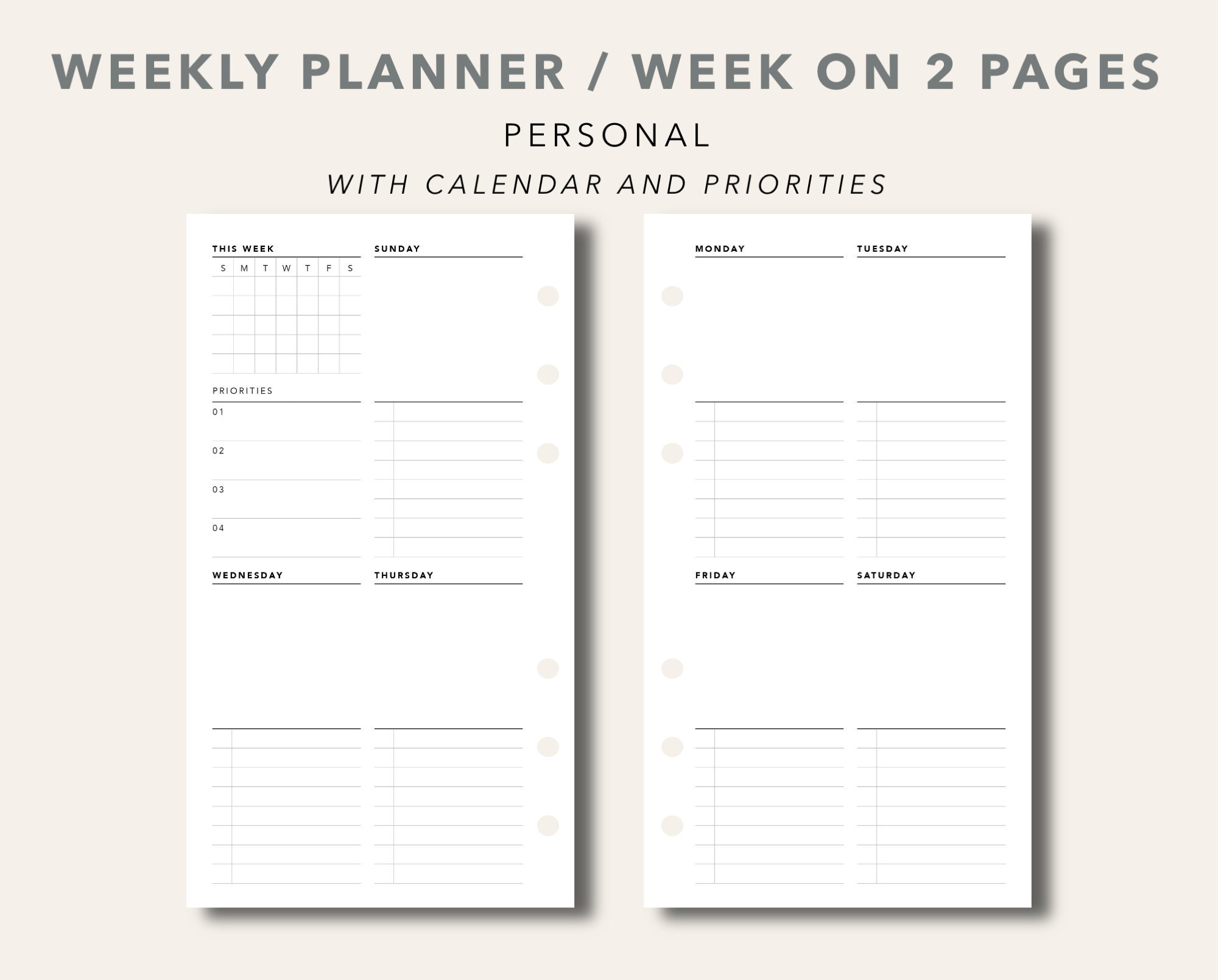 Personal Weekly Planner Printable with Calendar and | Etsy