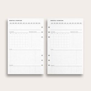 Monthly Overview, Half Letter Size Printable Monthly Planner, Monthly ...