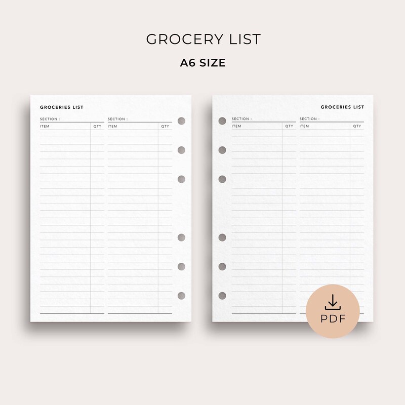 Grocery List Template - Etsy
