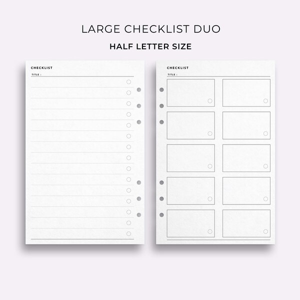 Large Checklist Duo, Half Letter Size - Printable Checklist Template, To Do List Template, Planner Inbox Template, Junior Discbound Planner