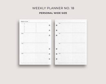 Weekly Planner No. 18, Personal Wide Size - Printable Undated Weekly Organizer, Week on Two Pages, Weekly Goal Setting Template