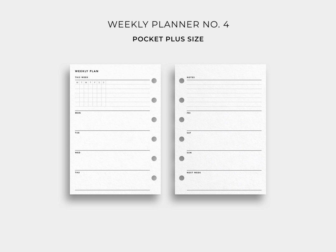 Weekly Planner No. 4, Pocket Plus Size Printable Week on Two Pages