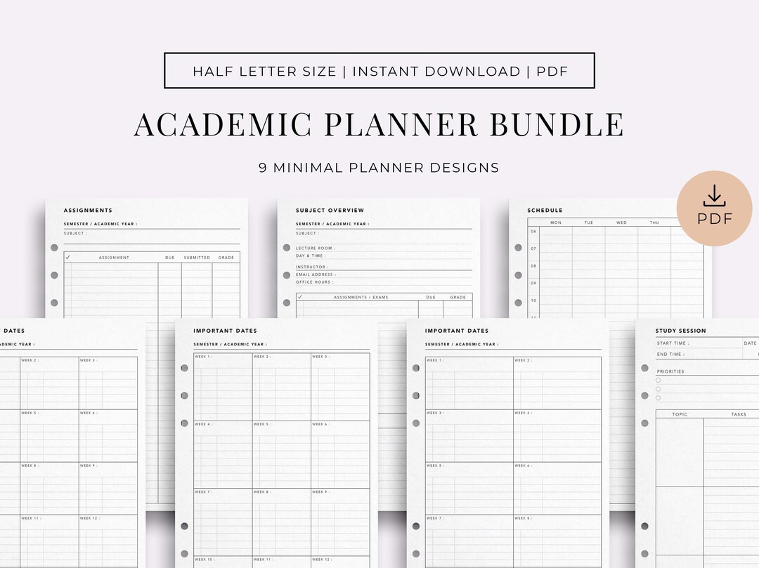Academic Planner Bundle Half Letter Size Printable College Planner academic-planner-bundle-half-letter-size-printable-college-planner