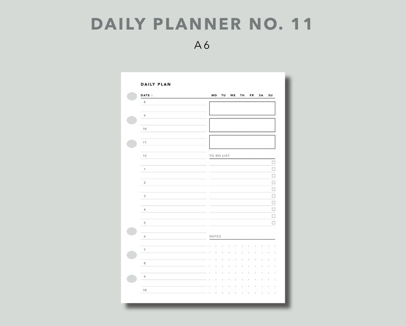 A6 Daily Planner Printable Planner Insert Hourly Schedule Etsy