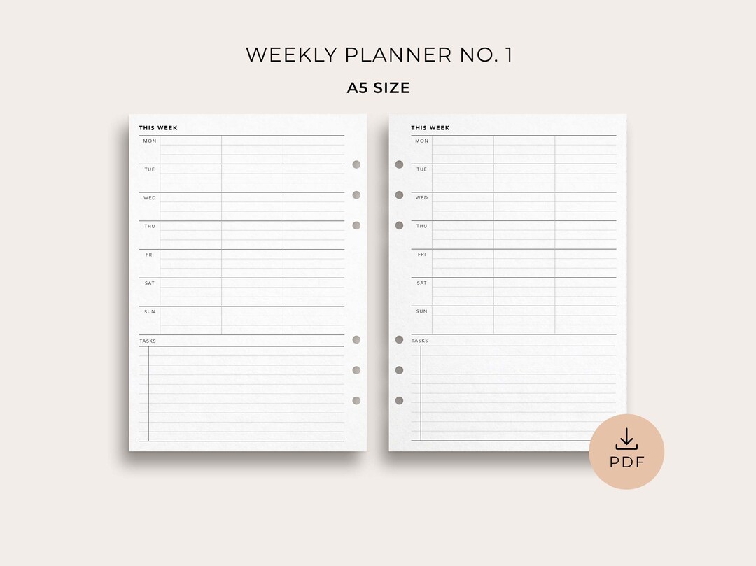 Weekly Planner No. 1, A5 Size, Printable Week on 1 Page Layout, Weekly ...