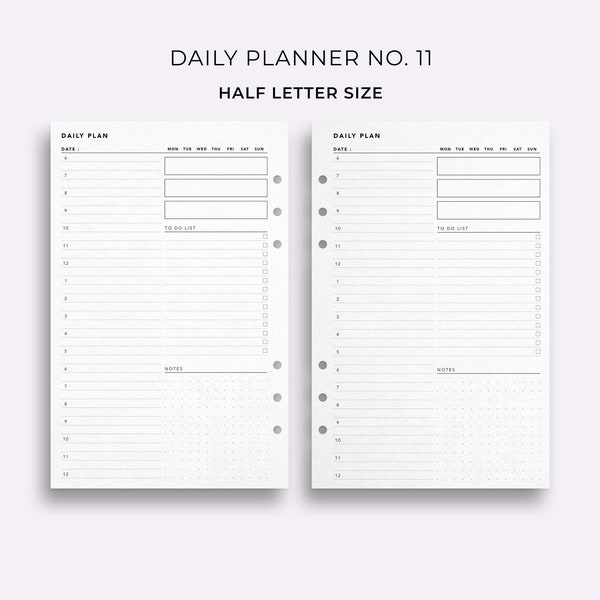 Daily Planner No. 11, Half Letter Size - Printable Daily Agenda Planner Template, Daily Organizer, Junior Discbound Planner