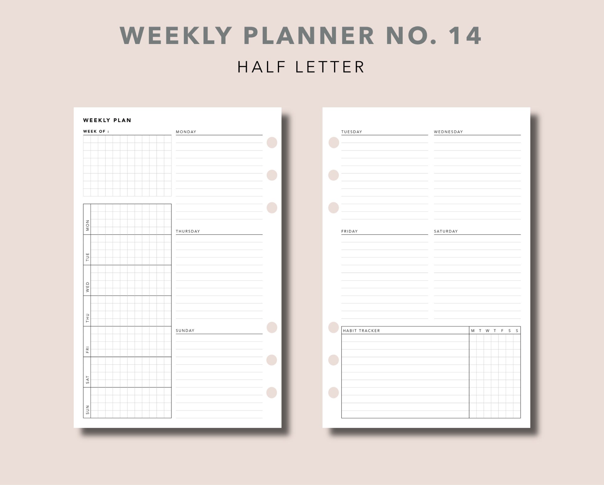 Paper & Party Supplies Weekly Planner No Week on 2 Pages 14 Minimal ...