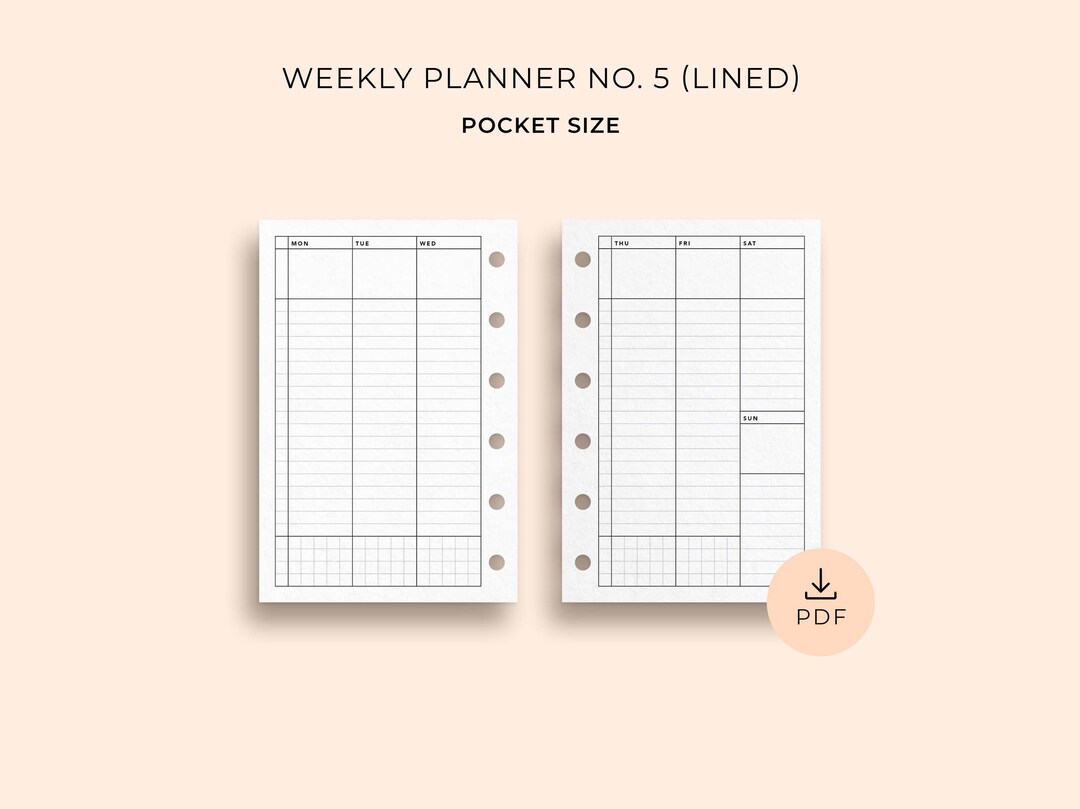 Weekly Planner No. 5 Lined Version, Pocket Size Printable Weekly Agenda ...