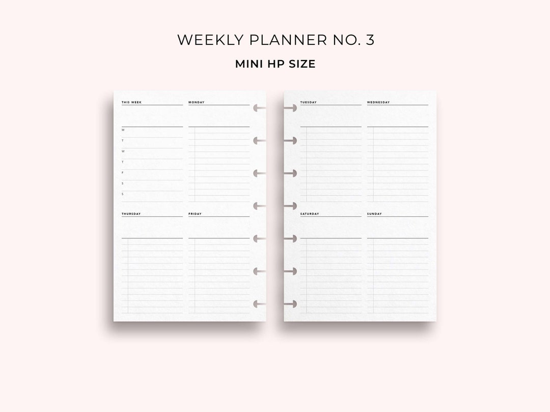 Weekly Planner No. 3, Mini HP Size Printable Weekly Agenda, Weekly ...