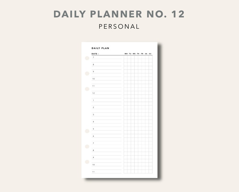 Personal Size Daily Planner Printable Planner Insert Hourly Etsy UK