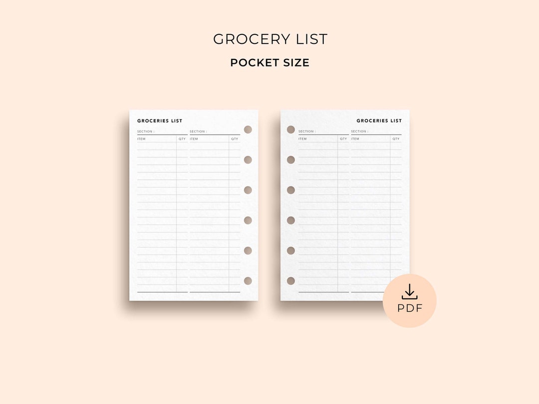 Grocery List Template, Pocket Size Printable Master Grocery List for ...